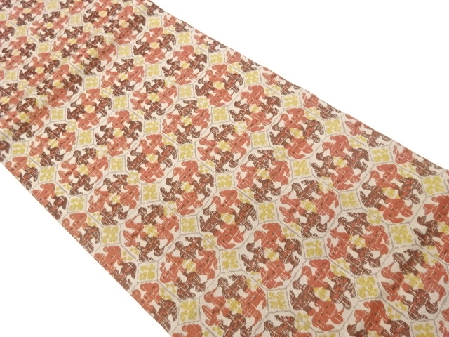 JAPANESE HIRAKI NAGOYA OBI / WOVEN ABSTRACT ANIMALS